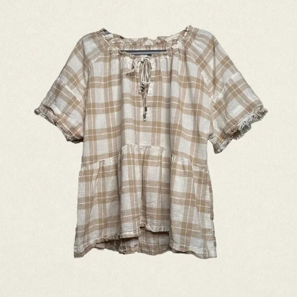 Anthropologie Pilcro The Bette Babydoll Short Sleeve Linen/Cotton Blend Blouse - Picture 4 of 11